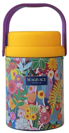 MAGRACE Vaccum Insulated Food Jar - Boho Floral Thermal Lunch Container for Office Outdoor Hot & Cold Meals, Wide Mouth Thermo for Adult, W/Foldable Spoon (Tropical)