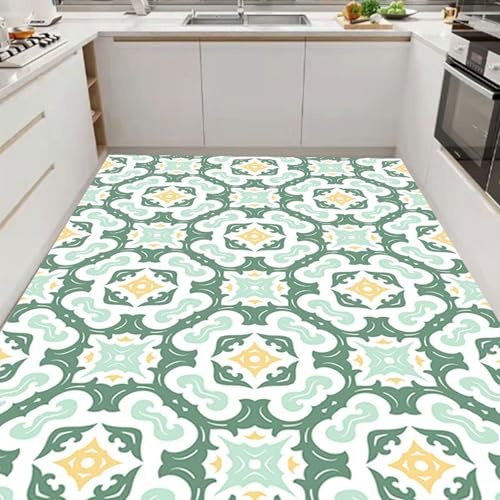 Alfombra Cocina 50X80Cm+50X160Cm Verde Amarillo Modernas Lavables Alfombras De Cocina Antideslizantes, Antiincrustante, Duradero,Anti Fatiga para Salón, Dormitorio,Baño, Pasillo