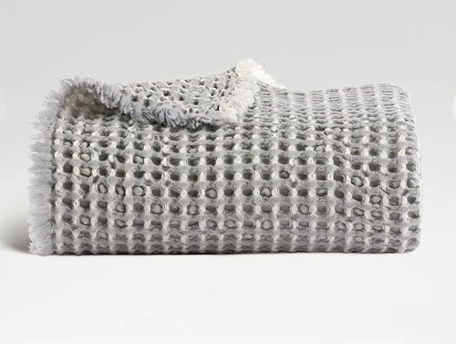 Christy Lisbon Warm Cosy Throw | Wool Cotton Blend Blanket | Waffle Weave | 140cm x 180cm | Grey