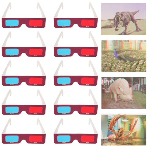 DOITOOL Gafas 3D de Papel Rojo y Azul 10 Unidades Lentes Anaglifo Cian y Rojo para Películas 3D Visión Estereoscópica para Cine Aula y Entretenimiento en Casa