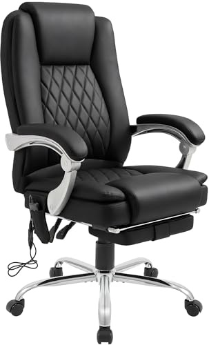 CLP Silla de Oficina ergonómica Rubia con función de Masaje, Silla de Escritorio con calefacción y reposapiés, Silla giratoria Ajustable, Color:Negro
