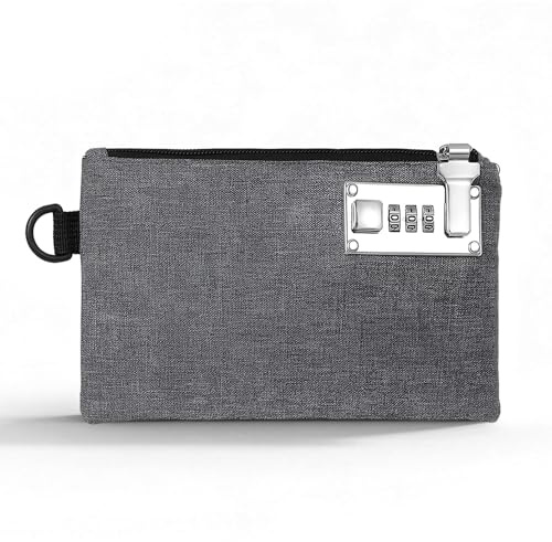 Geldbeutel mit Schloss, Banktasche mit Reißverschluss, 21 * 13.5cm Geldtaschen Banktasche, Kleine Geldtasche mit Zahlenschloss, Geruchsdichte Tasche für Wertsachen, Dokumente, Geld, Passport(Grau)