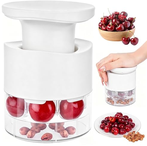 Cherry Pitter, 7 Holes Multiple Cherry Stoner Remover, Cherry Pip Remover Quick Release, Portable Cherry Pitter Tool for Kitchen Cherry Jam, Fruit Salad, Cake (White)