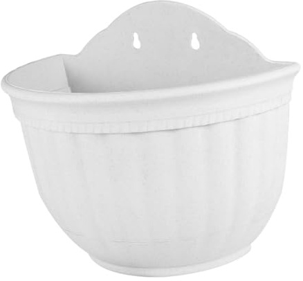 DEARMAMY Vaso da Fiori Sospeso Semicircolare in Plastica Beige Piccolo, Fioriera da Muro per Interno ed Esterno, Portavasi Decorativo per Giardino e Balcone