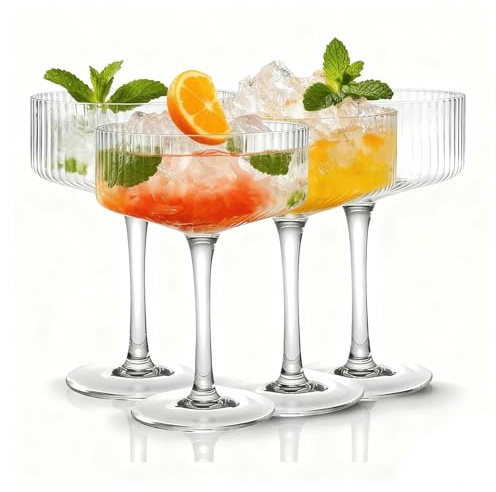 XUZIE 4-Piece Plastic Martini & Coupe Set - Classic-Style Drinkware, Long Stem Design, Margarita & Champagne Glasses – Ideal for Gifting, Wine Parties & Entertaining Christmas