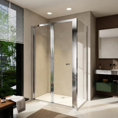 700mm Reversible Folding Bifold Shower Enclosure Cubicles, 5mm Safety Glass Screen,Space Saving Foldable Shower Cubicle, Inward Opening for Wet Rooms/Shower Room(Chrome)