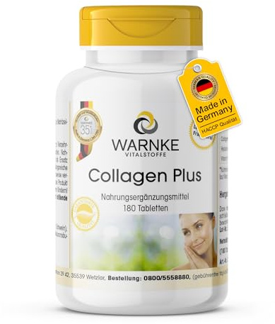 Comprimés de collagène - Avec acide hyaluronique et vitamine C - Hautement dosés - 180 comprimés - Substances vitales d'avertissement - Qualité pharmaceutique allemande