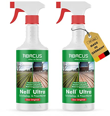 ABACUS® Grünbelagentferner & Algenentferner gebrauchsfertig für die Entfernung von Grünbelag und Algen – Nell Ultra 2 x 750 ml (7283)