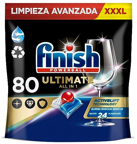 Finish Powerball Ultimate All in 1 Pastillas para el lavavajillas, eficaz contra manchas resecas, 80 pastillas