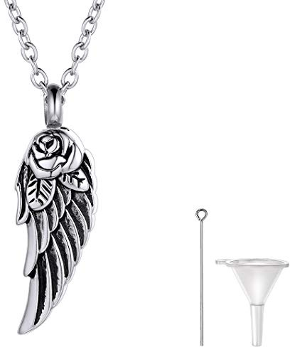 Richsteel Collana con Ciondolo di Ali per Cremazione con Nome Personalizzato Urna Ceneri Collana Memoriale per Animali Domestici Cane Gatto in Acciaio Inox