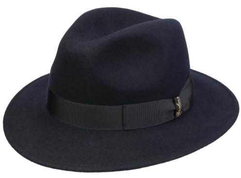 Borsalino Cappello in Lana Piemonte Traveller Donna/Uomo - Made Italy di Feltro con Nastro Grosgrain, Grosgrain Inverno Autunno/Inverno - 57 cm Blu Scuro