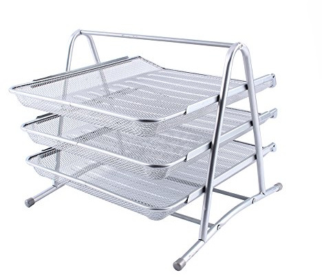 Wakects Stapelbare Dokumentententablage, 3-lagig, Briefpapier und Dokumentenablage aus Metall, silberfarben, 36 x 31 x 26,5 cm
