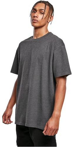 Build your Brand Men's Heavy Oversize Tee Basic T-Shirt for Men, Oversized Fit, Cotton, Sizes XS - 5XL, Charcoal, L