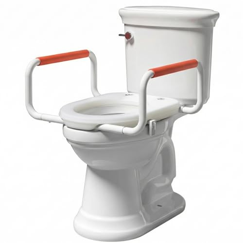 R&T Toilet Seat Riser 2 Raised Seat with Removable Padded Handles Fit for Elongated Toilets