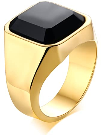 JewelryWe Schmuck Siegelring Herren-Ring Edelstahl Glas Stein Klassiker Viking Ringe Bandring mit Gravur Geschenke für Männer Gold Größe 59