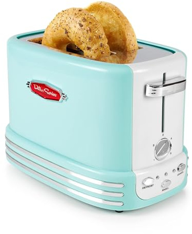 Nostalgia New and Improved Wide 2-Slice Toaster Perfect For Bread, English Muffins, Bagels, 5 Browning Levels, With Crumb Tray & Cord Storage, Aqua