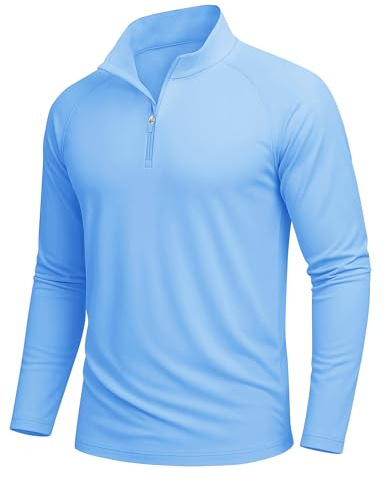 MAGCOMSEN UV-skjorta herr UPF 50+ 1/4 dragkedja funktionell skjorta långärmad Rashguard sportskjorta sweatshirt långärmad, 07 vattenfallsblå, 3XL