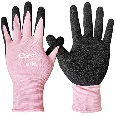 3 paia di guanti da lavoro da giardino da donna, rosa, rivestimento in lattice con palmo, funzione muta, abrasione, adatto a mano, giardinaggio, lavori domestici (medio)