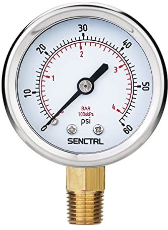 SENCTRL 0-60 Psi Pressure Gauge, 2 Dial, 1/4 Npt Lower Mount, Waterproof, Stainless Steel Case, for Swimming Pool Filter Pump Spa Water Air MTB Tire Pressure Test
