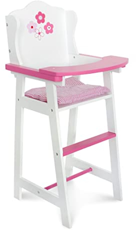 Bayer Chic 2000-501-99 - Puppenhochstuhl für Puppen bis 46 cm, Puppenmöbel, Puppenzubehör, weiß-pink