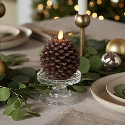Luminara Pinecone Flameless Candles Chalky Brown Finish Pine Cone Figural, Real Wax Unscented LED Candles, Battery Operated with Timer, Holiday Decoration Table Centerpiece (3.5 x 4)