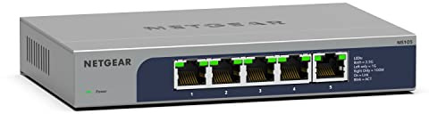 Switch di rete Unmanaged Multi-Gigabit Ethernet a 5 porte NETGEAR (MS105) - porte multi-gigabit da 1G/2,5G, montaggio su scrivania o a parete e garanzia a vita limitata