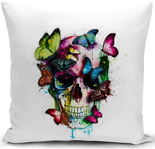 KUNQIAN Skull Cushion Cover Gothic Skull Gifts Skeleton Throw Pillow Case Decor for Home Livingroom Couch Bedroom Sofa Decorate 18x18