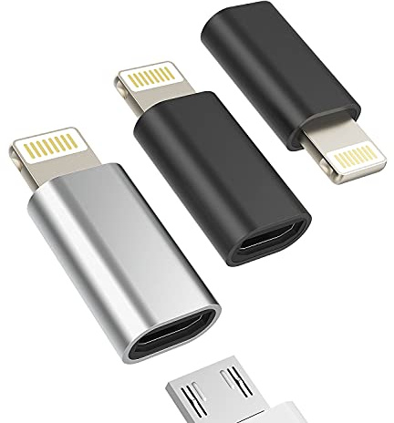 Micro USB Female to Lightning Male Adapter(3 Pack)Android Charging Cable Port Compatible for Apple Ipad Air iPhone 11 12 13 14 Pro Max Mini Xs Se 7 6 X 8 Plus Charge Cord Connector Charger Converter