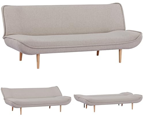 EVERGREENWEB Divano Letto 3 Posti Clic Clac in Tessuto Imbottito colore Beige, Design Moderno, Schienale Reclinabile, Regolabile su 3 Livelli, Trasformabile in Comodo Letto, Gambe in Legno | SOFLA