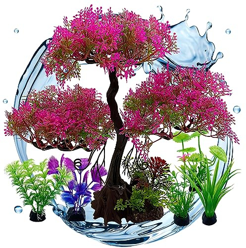 Naturezhen Piante Artificiali per Acquario, Set di 6 Piante in Plastica da 21.8 cm, Decorazione per Pesci, Ideale per Casa e Ufficio