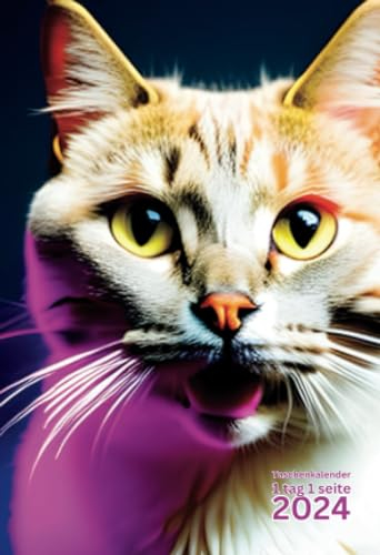 Taschenkalender 2024 Klein: Katzen, A6 Format, Deutsch, 1 Tag 1 Seite, Tageskalender,12 Monate, für Frauen, Männer und Kinder