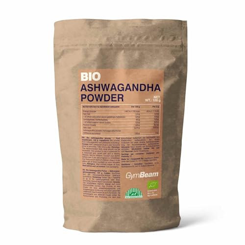 GymBeam Bio-Ashwagandha (Pulver) - Hochwertiges Ashwagandha-Pulver in Bio-Qualität, unterstützt Stressbewältigung & Widerstandsfähigkeit, ideal für Smoothies & Getränke, 100 g