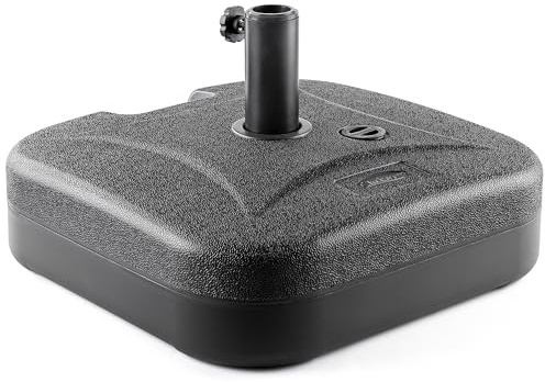 CHRISTOW Parasol Base 30kg, Heavy Duty Square Plastic Garden Umbrella Holder Stand, Water Sand Filled, For 38mm and 48mm Poles