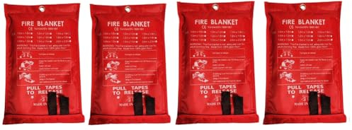 DKSooozs Notfall-Feuerdecke, Feuerlöschdecke, Feuerlöschdecke für Küche, Grill, Kamin (150 x 150 cm), langlebig, hohe Qualität, einfach zu bedienen, 4 Stück