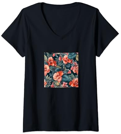 Damen Begonie Aquarell Floral Wildflower Grafik T-Shirt mit V-Ausschnitt