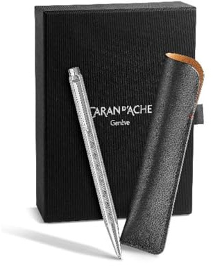Caran d'Ache 849 ECRIDOR COSMIC BLUE Set Platinierter Kugelschreiber aus Aluminium mit Lederetui, Sonderedition, 0890.024