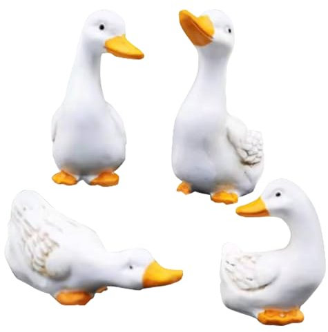Estatua de jardín, adornos de pato, estatua de pato de resina 4 piezas, decoración realista del jardín de patos, figure de pato divertida, adornos de jardín para el estanque de paisajes micro musgo