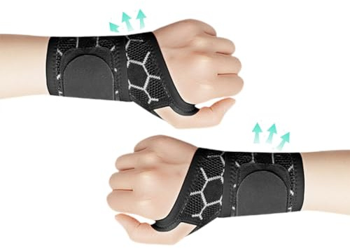 PolMinrs Wrist Supports 1Pair, Air Mesh Wrist Straps Right and Left Hand, Wrist Compression Strap and Support Wrist Brace Sport Unisex One Size Adjustable for Fitness, Carpal Tunnel Arthritis (Black)