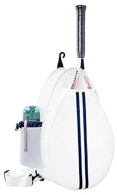 Uriyesobida One Shoulder Tennis-Rucksack für Damen, aus PU-Leder, mit Wasserflaschenhalter, Weiß