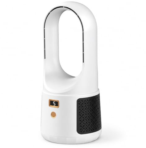 Denash Ventilador de Escritorio sin Aspas, Ventilador Portátil Silencioso de 6 Velocidades con Pantalla Eléctrica, para Dormitorio de Oficina en Casa (WHITE)