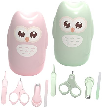Abaodam 2sets Unghie per Ragazzo Ragazza Ragazza Forbicine per Unghie per Ragazzo Tagliaunghie Pinzetta con Custodia Resistente Forma di Gufo Kit Manicure