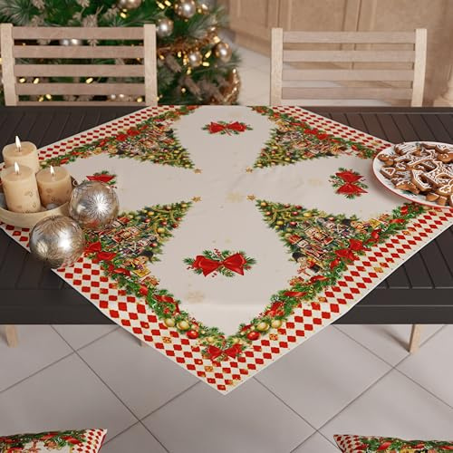 PETTI Artigiani Italiani - Centro de Mesa Navideño 90x90 cm, Decoración Navideña para Mesa, Centro de Mesa Cocina Navidad, Camino de Mesa Cascanueces Rojo, 100%