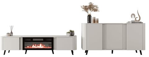 Mirjan24 Wohnzimmer-Set Volkiro I, Wohnmöbel, Elegante Wohnwand, gedämpftem Schließsystem, Push to Open, TV-Lowboard, Kommode (Cashmere)