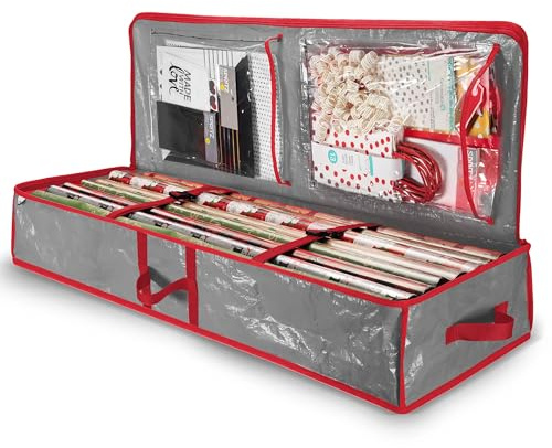 Weihnachts-Geschenkpapier-Aufbewahrungstasche mit Innentaschen, wasserdichtes Polyethylen-Material, Aufbewahrungsbox für Geschenkpapier und Urlaubszubehör, reißfester Stoff, 101,6 cm Länge, Grau