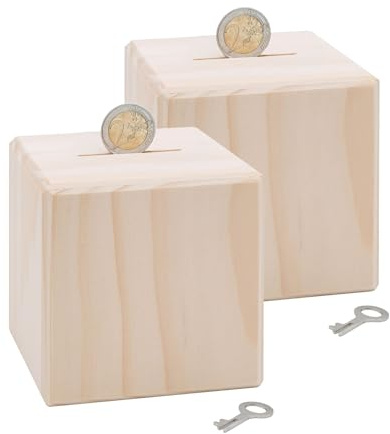 Bärenfreunde - Spardose Kinder aus Holz mit Metallschloss - Spardose zum Sparen für Kinderträume, Geburt und zum Geburtstag für die Kleinen fürs Taschengeld (Natur, Doppelpack)