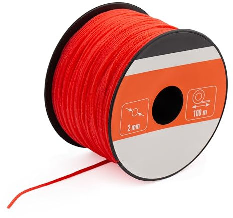 MIVOS Mauerseil - Maurerschnur 100m, Stärke 2mm - Richtschnur in Rot - Bauschnur - Lotschnur - Langlebiger, Reißfester Pflasterschnur - Senklotseil - 472N