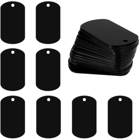 COMNICO 25 Stück Aluminiumgravur Rohlinge, Stanzrohlinge Aluminium Blank Dog Tags Schildform Mit Loch Metallprägungen Schwarz Metall-Tags zum Gravieren Blanko-Hundemarken Blanko-Schilder zum Gravieren