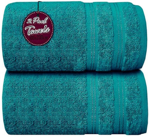 Wholesale Trade Dealz Pack of 1 & 2 Extra Large Jumbo Bath Sheet 100 X 200cm 100% Egyptian Cotton Super Soft Quick Dry Body Wrap Beach Towels XL Bath Towels 600-GSM (1, Teal/Turquoise)