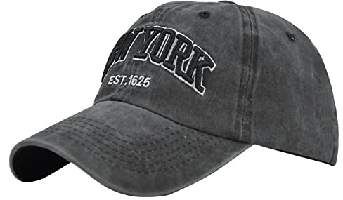 Retro Cap Schwarz New York Unisex-Vintage Basecap Stickerei 100% Baumwolle für Herren und Damen-Kappe Sommer Cappy Frauen Verstellbar Schildkappe Schirmkappe Sonnenkappe Baseballmütze Outdoor
