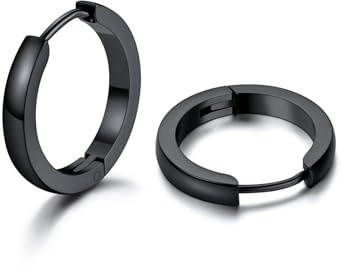 U7 anneau noir femme Créoles 12mm Huggie Boucles Oreilles pour Homme